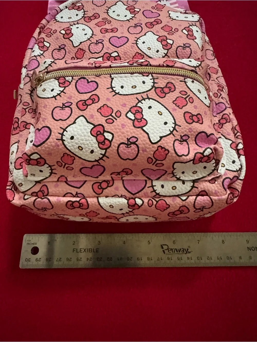 NWT Hello Kitty Pink Patterned Mini Backpack with Hearts & Apples